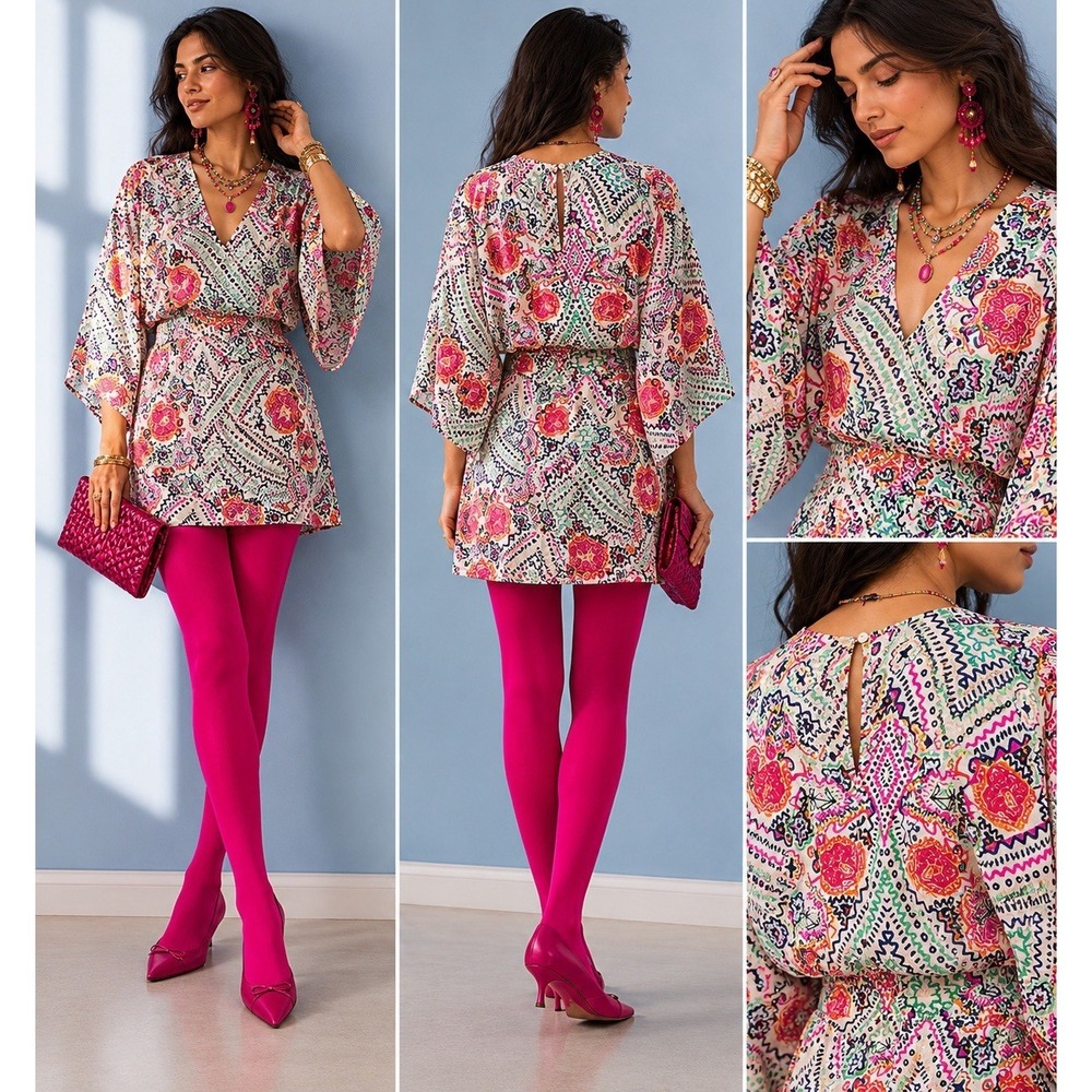 Maeve‎ Mini Dress 4P Crossover Siya Kimono Sleeve Boho Cottagecore Festival
